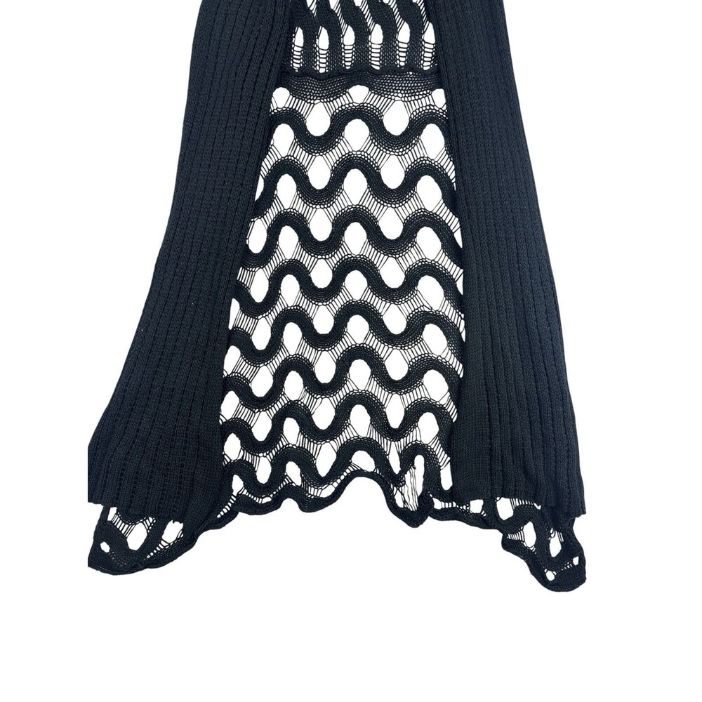 BCBG Draped Open Knit Tank Duster Waterfall Scarf Black Crochet Boho Longline XL - Picture 3 of 6